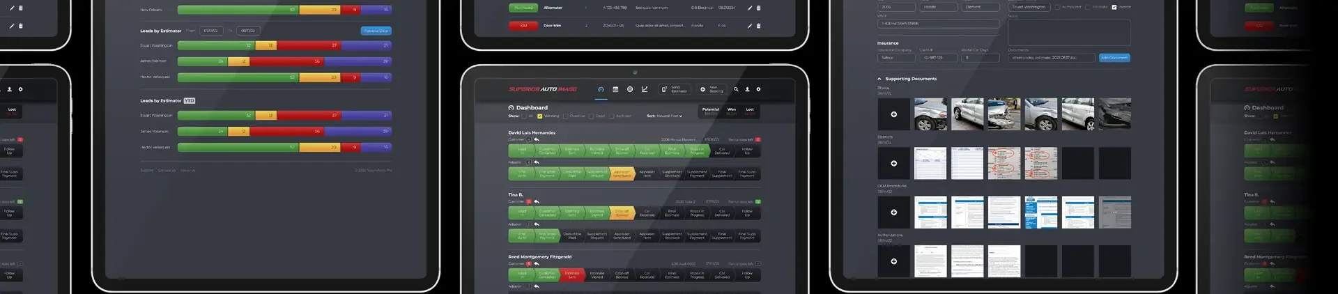 A wall of Vaultoniq shop-management screens